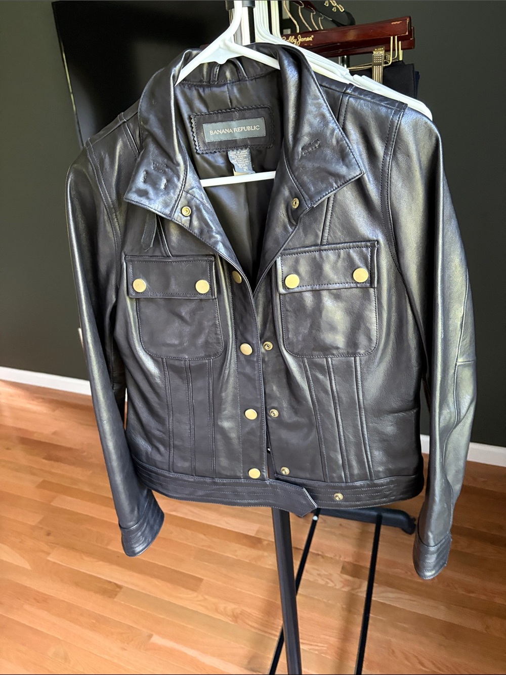 Banana Republic Women's Black Leather Button-Front Jacket
